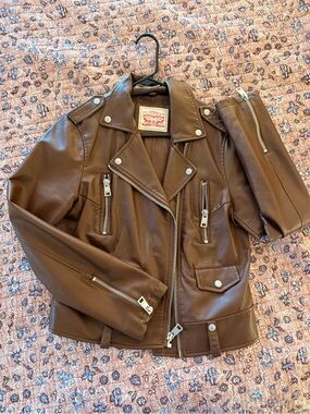 Levi's Chocolate Brown Faux Leather Moto Jacket with Silver Hardware